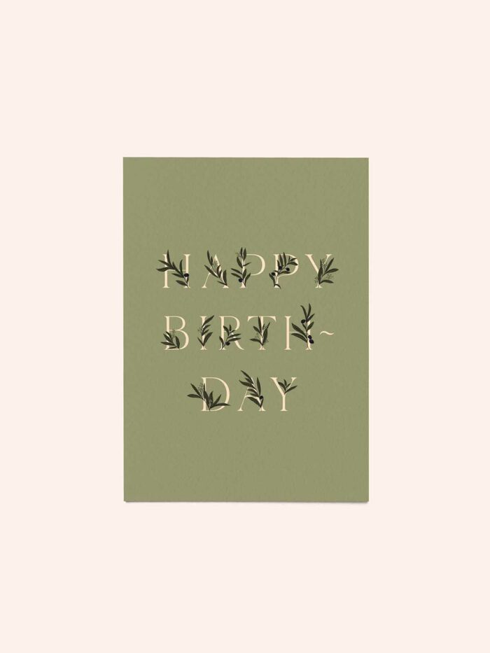 Carte happy birthday vert de papeterie bretonne Linon