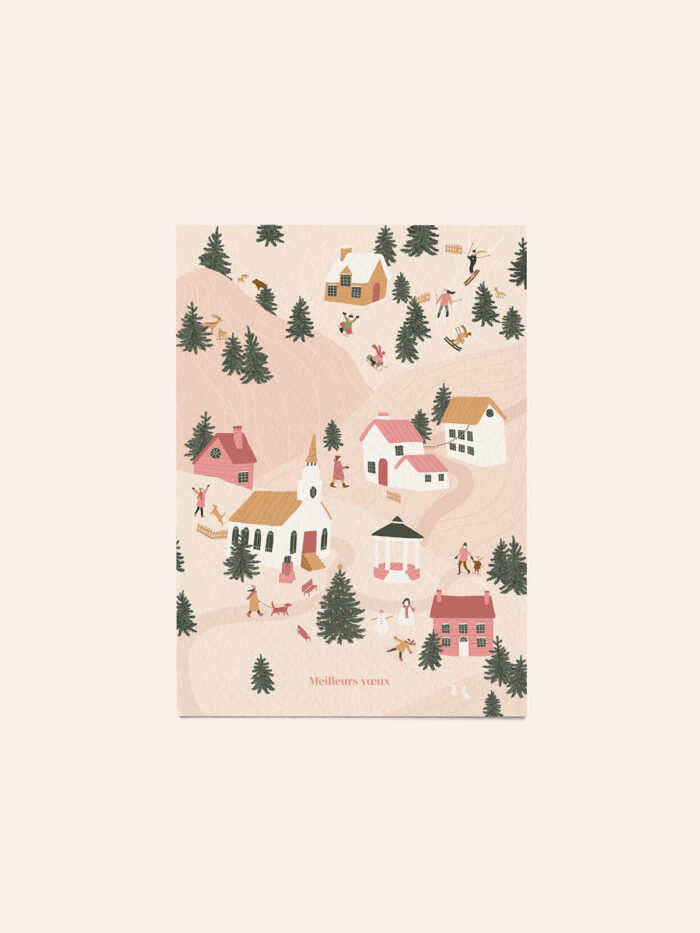 Carte de voeux village de noel meilleur voeux • Papeterie responsable